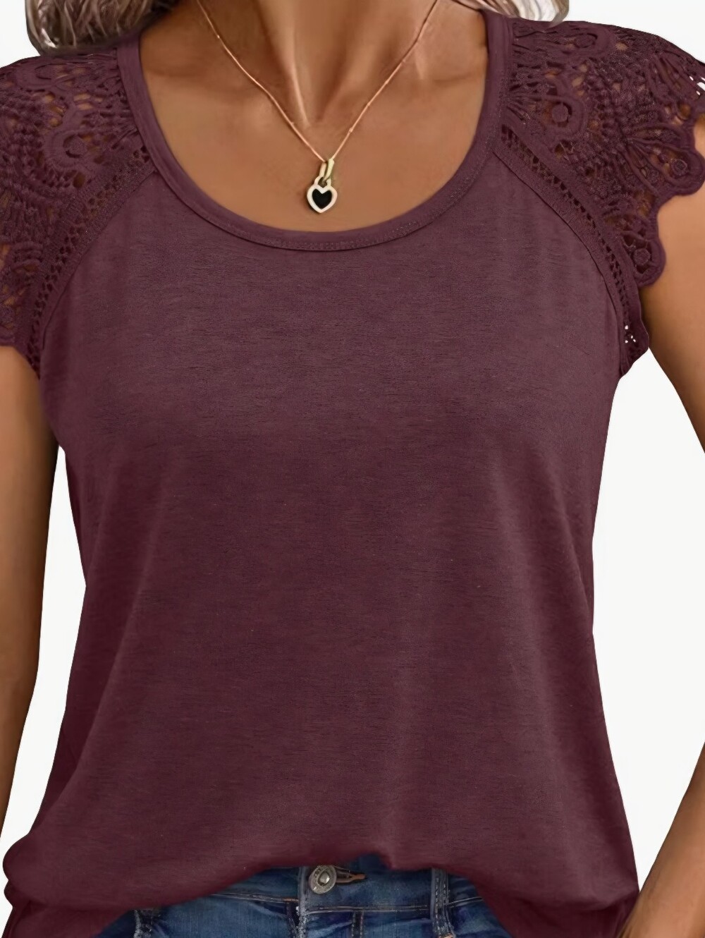 Automet Lace Capped Summer Tee, Wine, Size L. NWT
